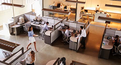 Elevated,View,Of,A,Busy,Open,Plan,Office